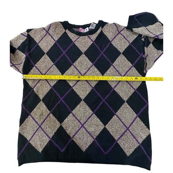 VTG 90s Metallic Argyle Crewneck Sweater Women’s Plus 24W Festive Holiday Party - Picture 9 of 13